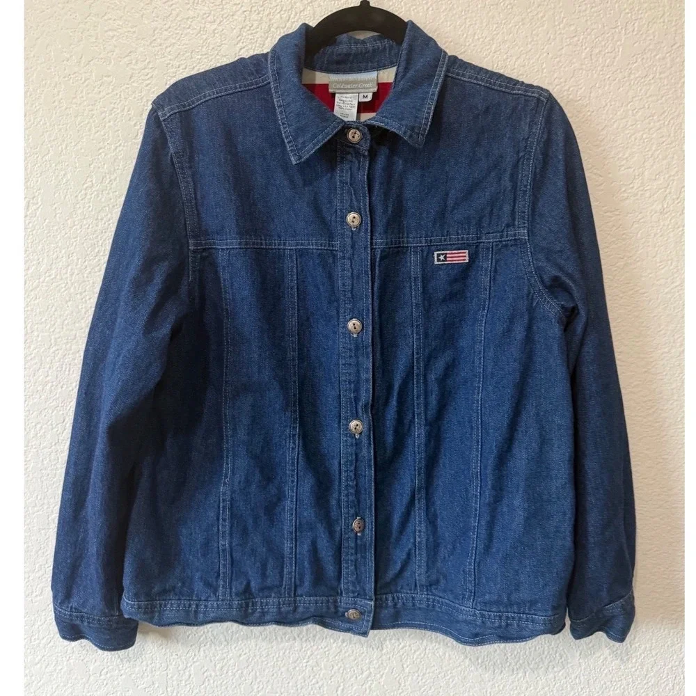 Coldwater Creek Womens Denim Jacket Americana Flag Lining Blue Medium‎ A02833